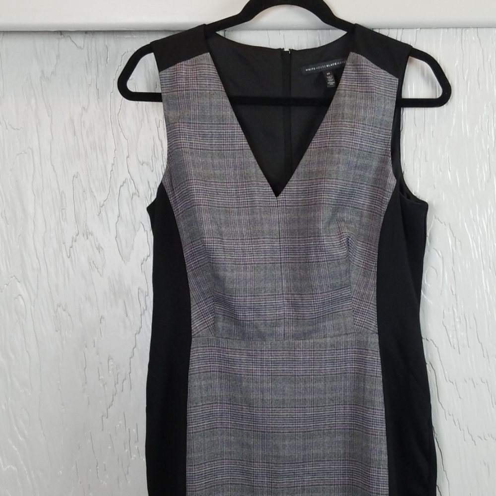 White House Black Market Gray Plaid and Black Sleeveless Midi Dress